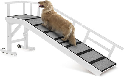 Dog Ramp for Bed or Couch, Wooden Pet Ramp with 20° Gentle Slope, Removable Side Rails, Non-Slip