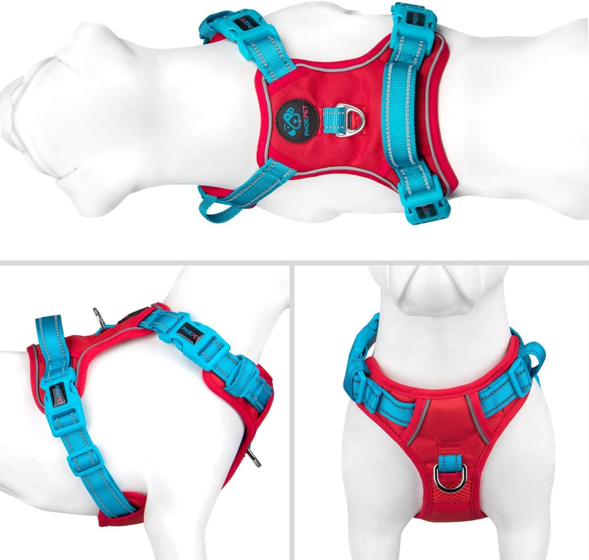 PHOEPET No Pull Dog Harness, Unique Colors Reflective Adjustable Dog Vest, with Soft Training