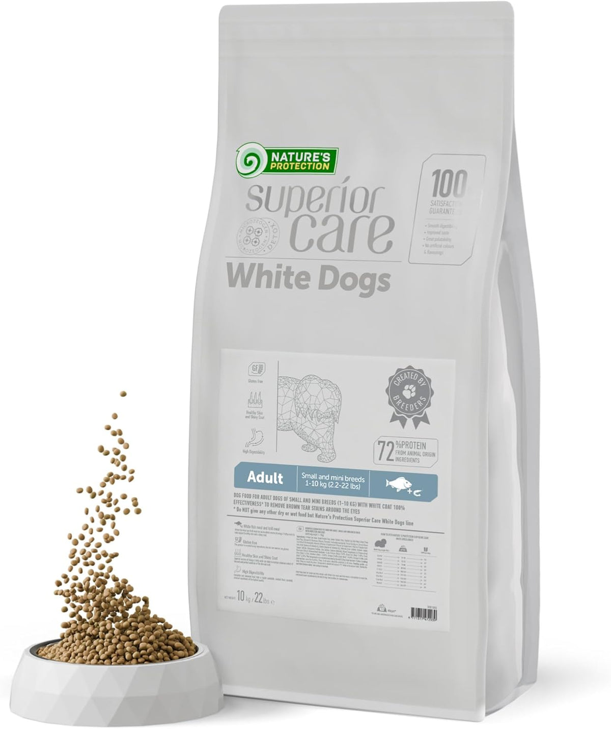 Nature's Protection Superior Care White Dogs Grain-Free Dry Dog Food - High Protein, Tear Stain Dog
