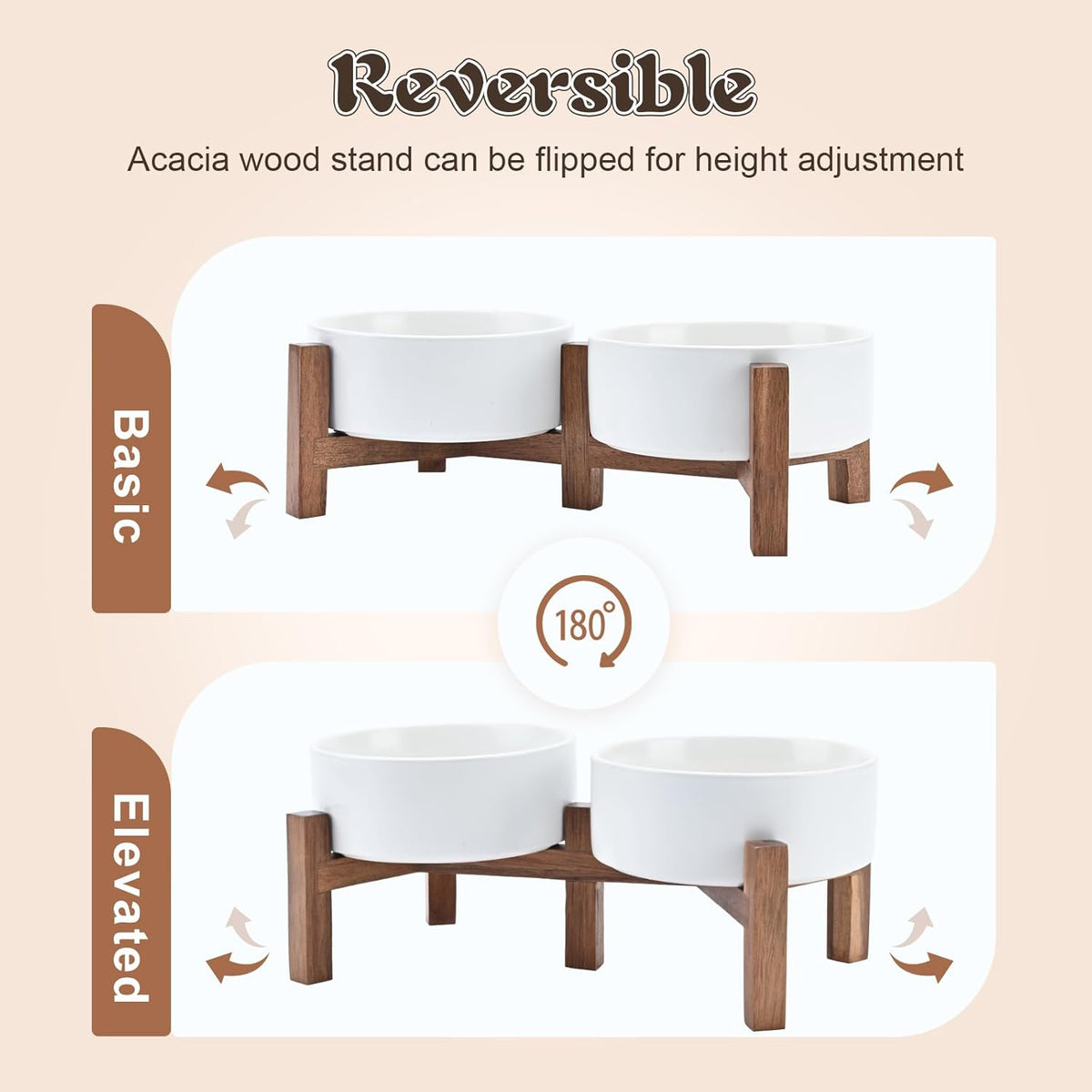 SPUNKYJUNKY Acacia Wood Stand Dog Bowl Set Raised, Ceramic Dog Food & Water Bowl for Medium Dogs