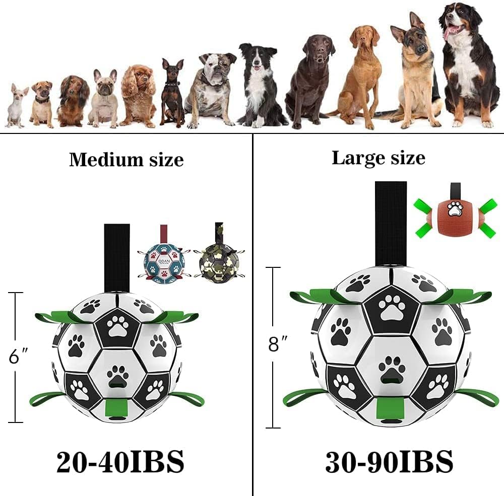 QDAN Dog Soccer Balls Toy with Bell Inside, Outdoor Interactive Toys for Tug of War, Puppy Birthday