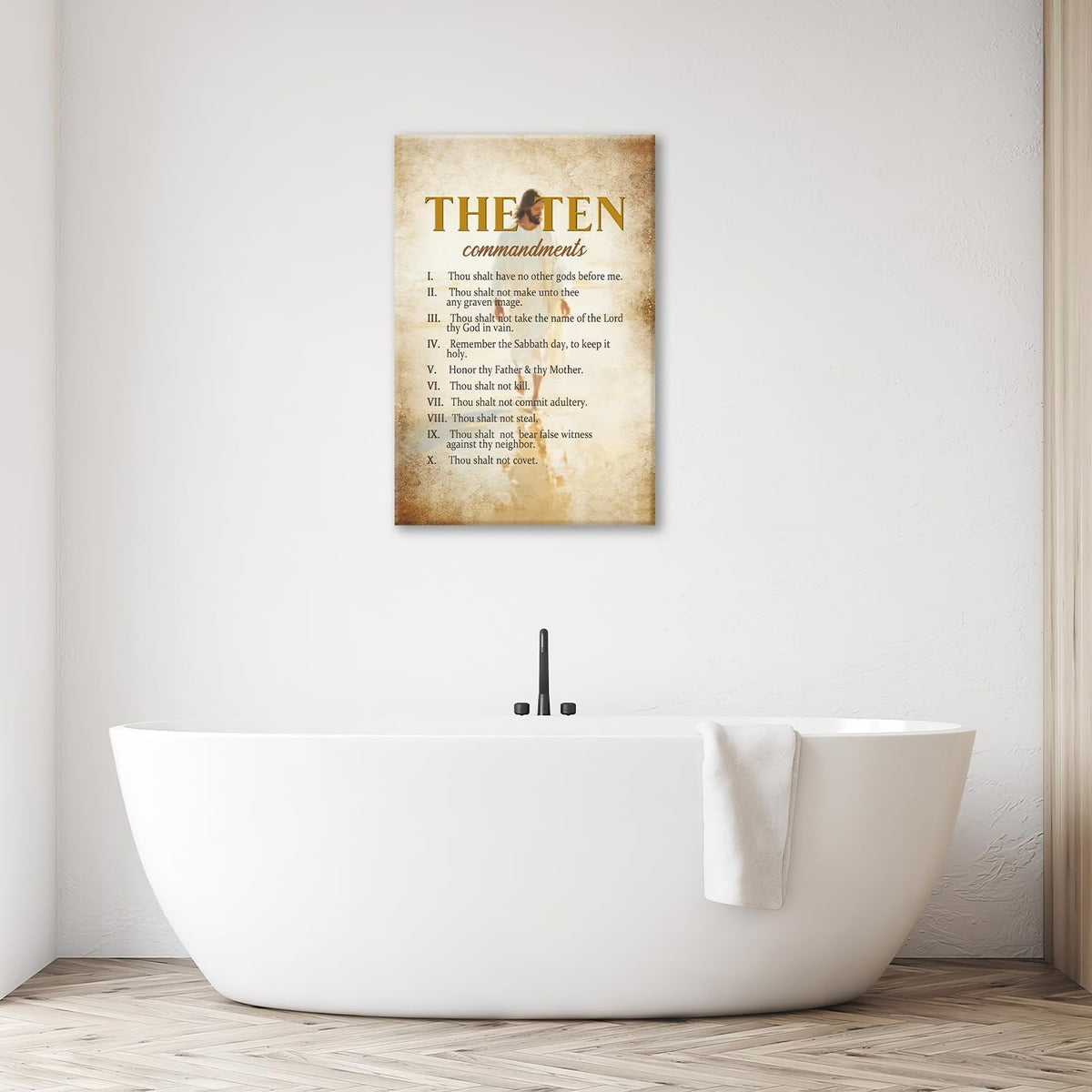 The Ten Commandments Christian Pictures Wall Art, Bible Verse Jesus Bathroom Wall Decor Religion