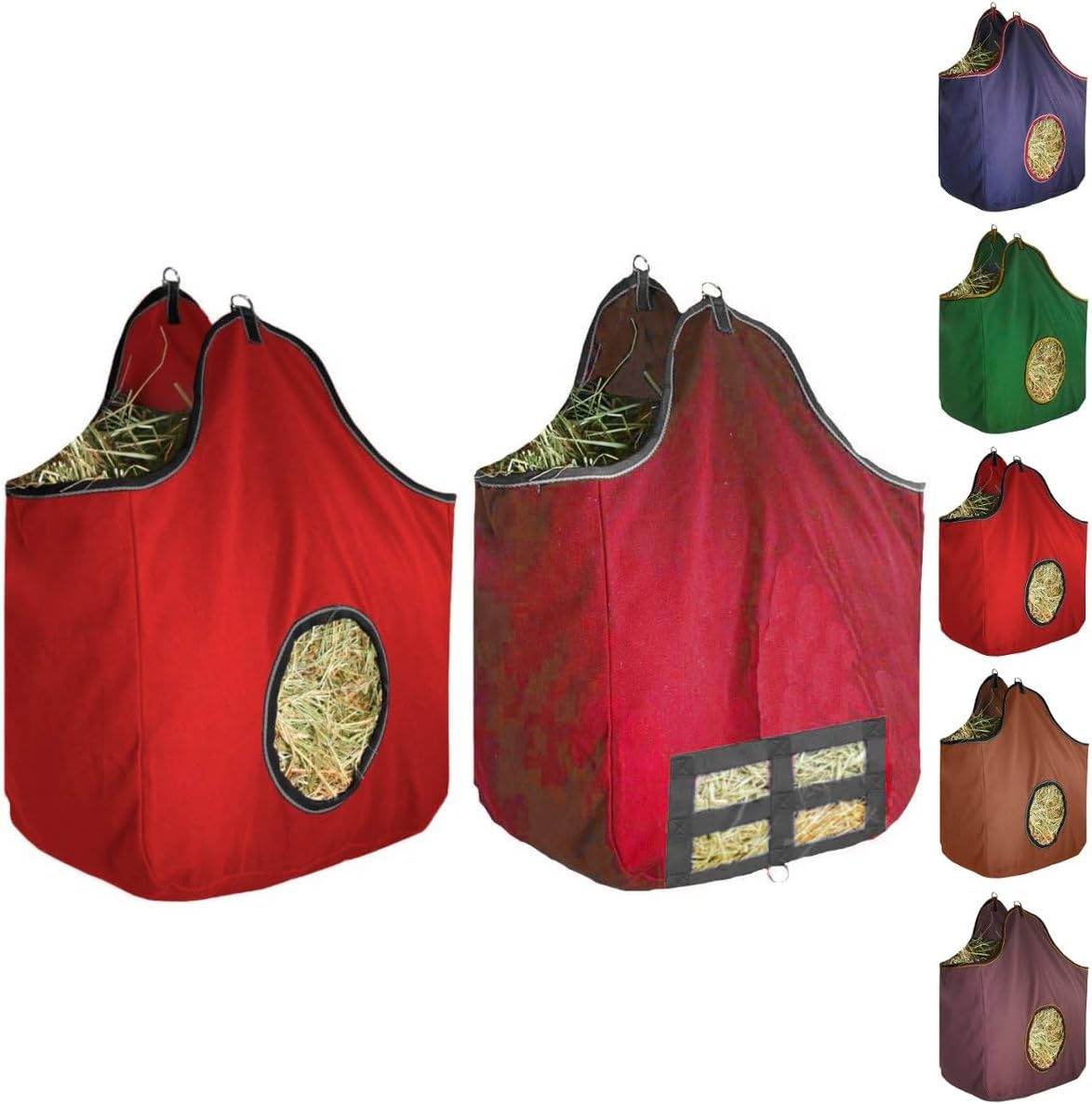 Derby Originals Large 24 OZ Canvas Horse Hay Bag 2 Sided Combo Design X Wide Gusset and 6 Month