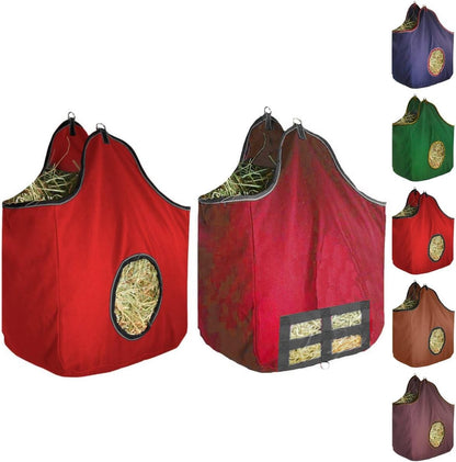 Derby Originals Large 24 OZ Canvas Horse Hay Bag 2 Sided Combo Design X Wide Gusset and 6 Month