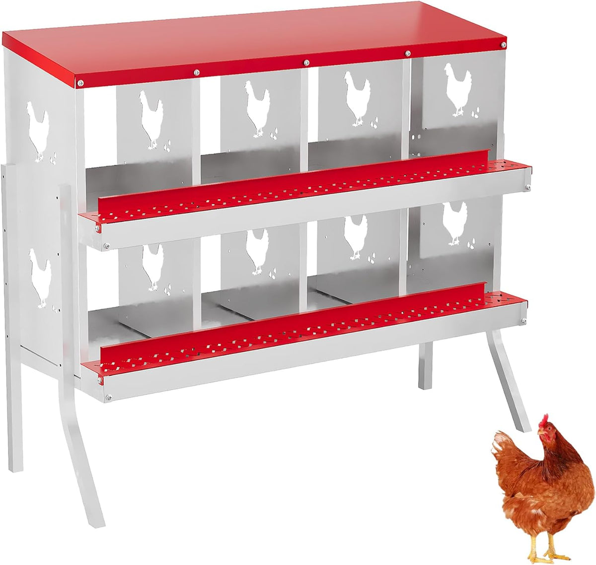 8 Hole Chicken Nesting Box with Roll Out Egg Tray, Rustproof & Ventilated Chicken Laying Boxes for