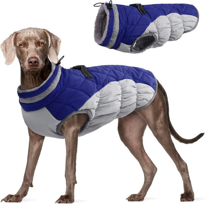 FUAMEY Dog Coat for Large Dogs,Waterproof Dog Winter Jacket with Harness Built in Puppy Cold