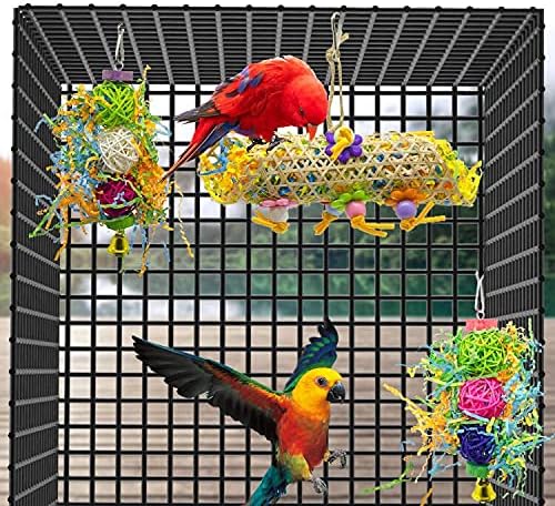 EBaokuup 3Pack Bird Chewing Toys Foraging Shredder Toy Parrot Cage Bird Loofah Hanging Toy for