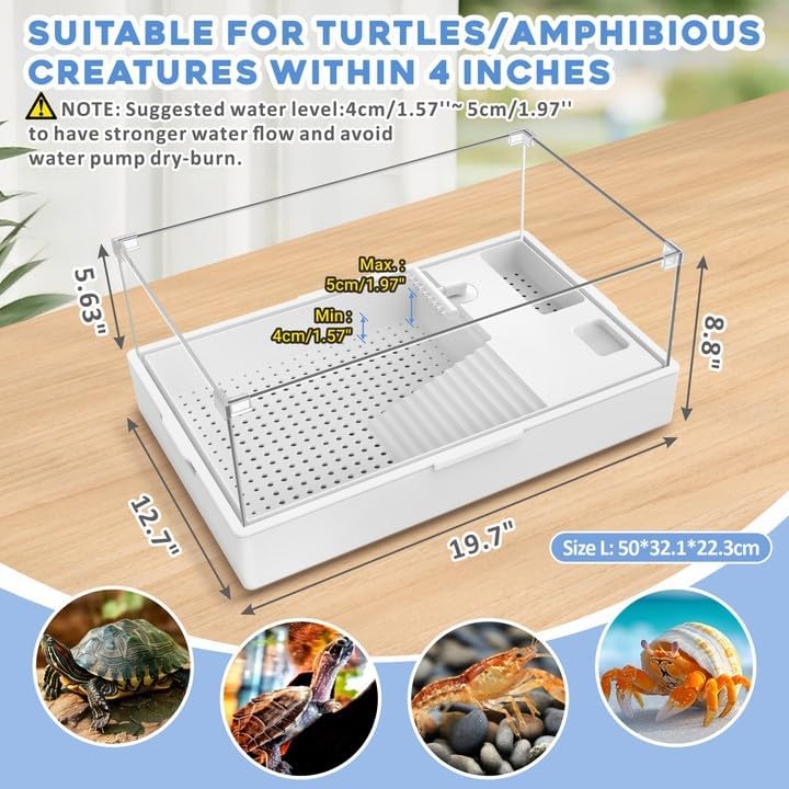 GOZILLA Large Turtle Tank Kit+Water Pump+Lamp, Acrylic Turtle Tank Starter Kit with Adjustable 5W