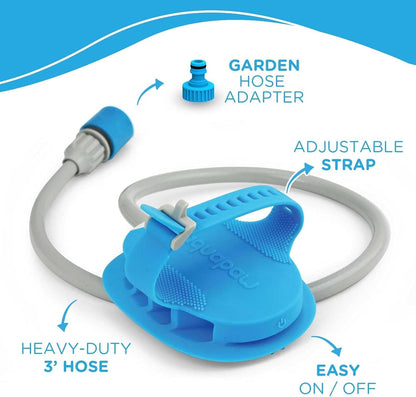 Aquapaw 5-in-1 Horse & Dog Bath Brush & Curry Comb - XL Blue Silicone - Includes 3-ft Shower Hose