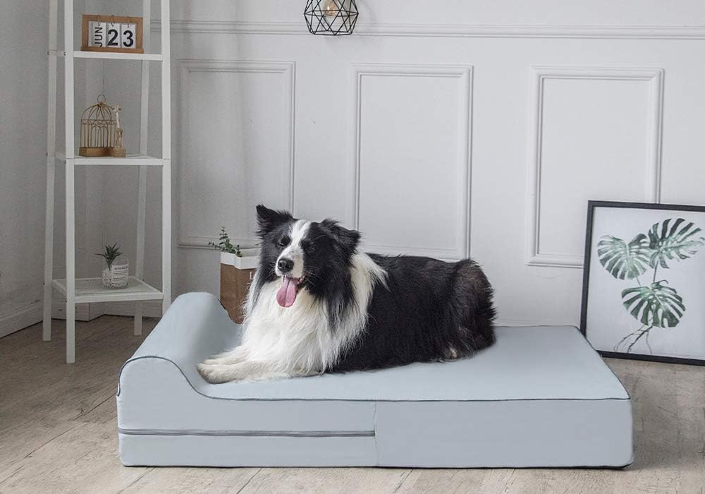 KOPEKS Orthopedic Memory Foam Dog Bed 7" Inch Thick Extra Large Dog Bed With Pillow Grey