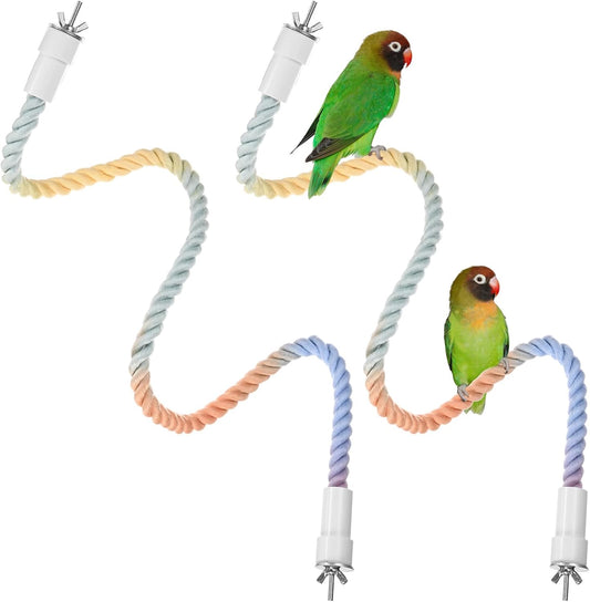 2-Pack Rope Perches for Bird Cages, 31.5 in Length Comfort Grip Flexible Rope Perch Beak & Paw