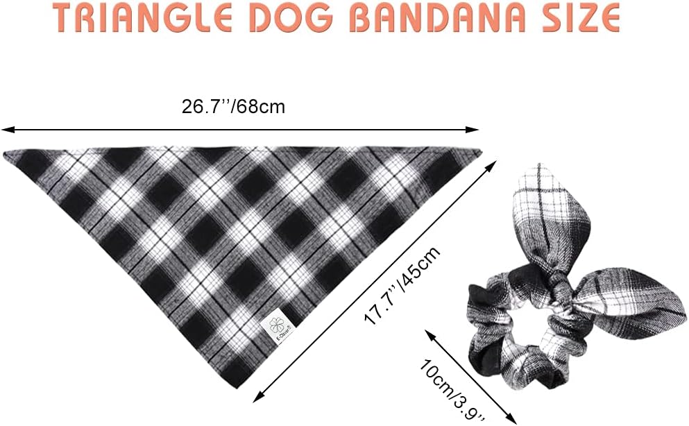 E-Clover Dog Bandanas & Matching Scrunchie Set Boy Plaid Dog Scarf Triangle Bandana Bibs for Medium