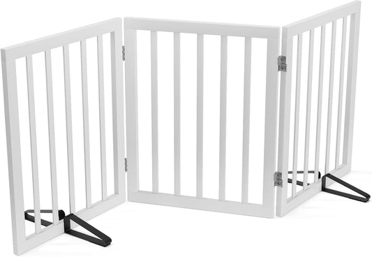 Dog Gates for The House Freestanding Foldable Pet Gates for Doorways 3 Panels 24'' Tall with 2PCS