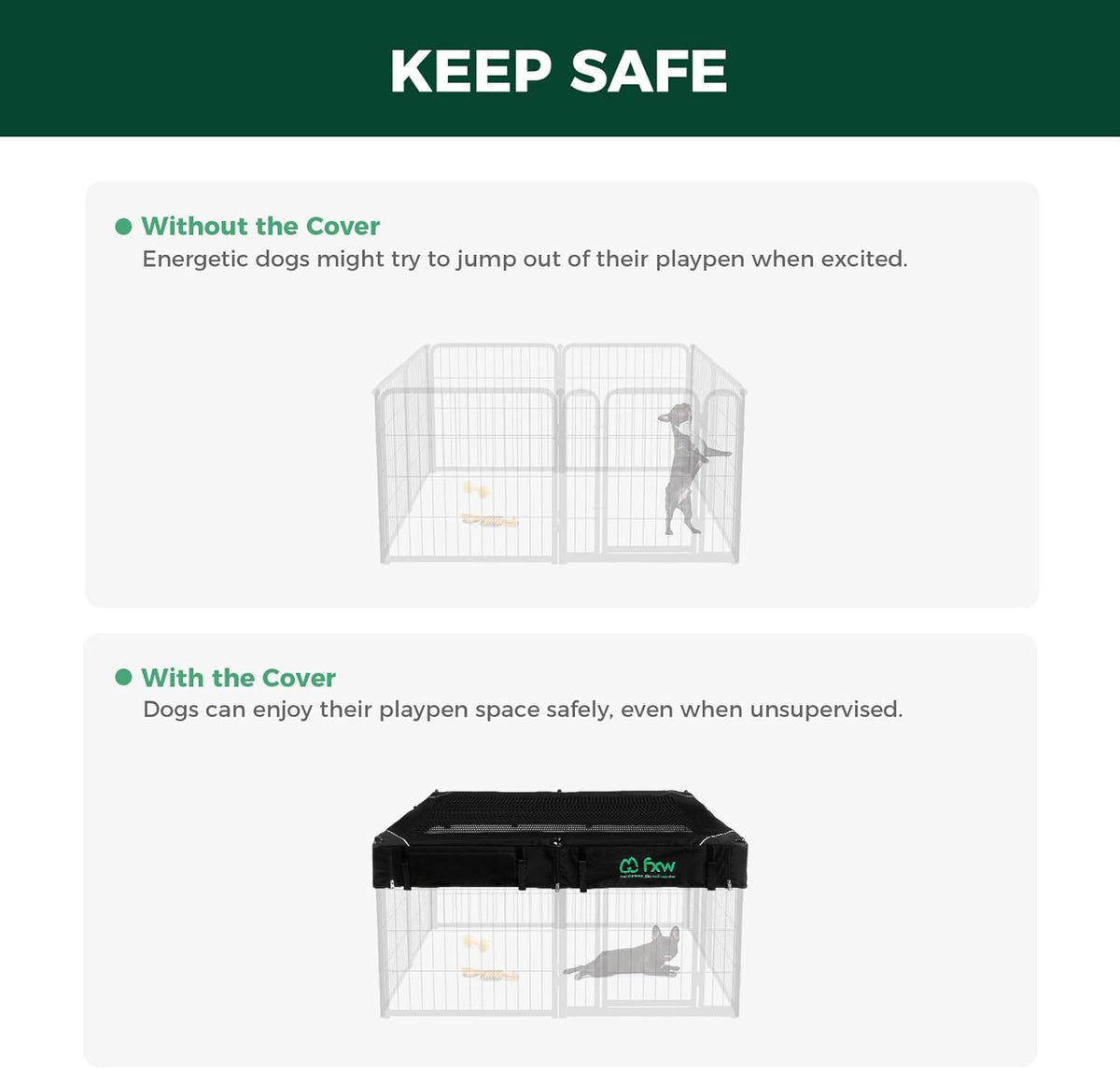 FXW Homeplus Unleashed Indoor Dog Playpen - Stress-Free and Safe Play, Heavy Duty 24 Inch 8 Wire