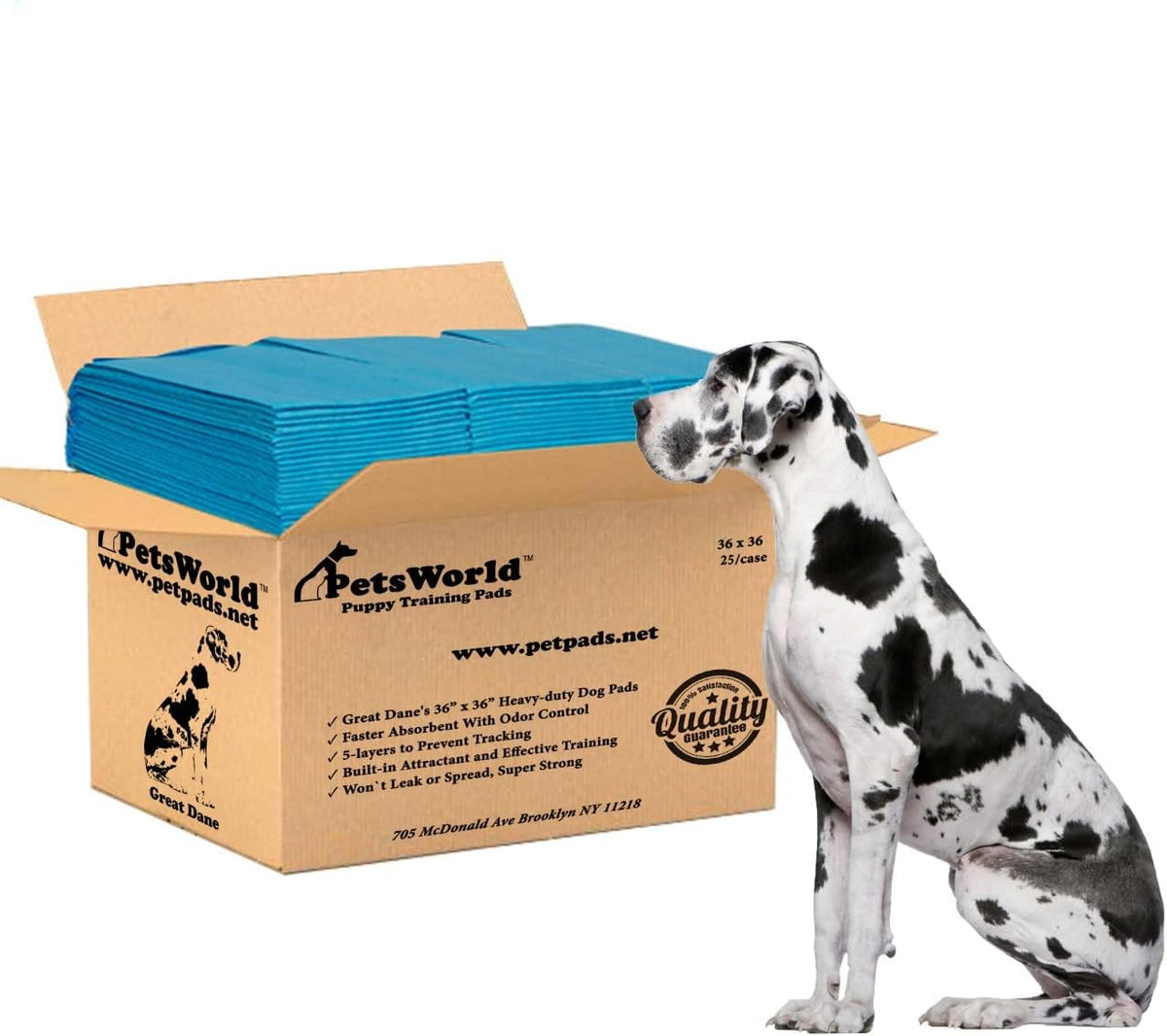 PETSWORLD Giant Dog Potty Pads, Odor-Eliminating, 36" x 36", Ultra Absorbent 5-Layer Leak-Proof