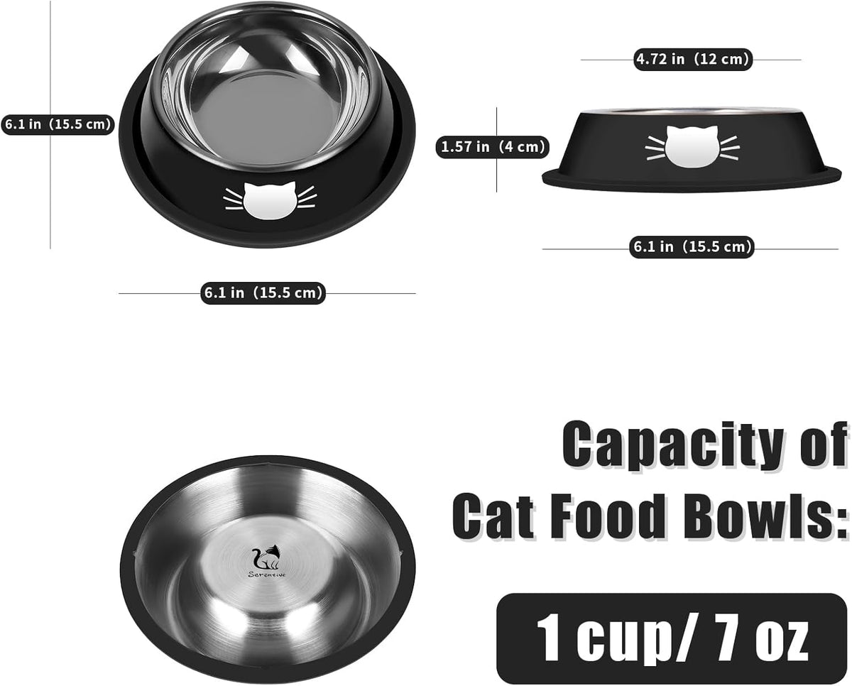 2Pcs Cat Bowls Non-Slip Stainless Steel Small Cat Food Bowls Unbreakable Thicken Cat Feeder 7 Oz