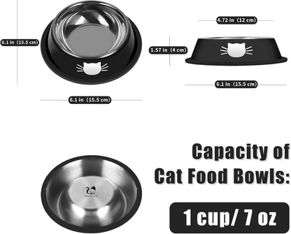 2 Pcs Non-Slip Stainless Steel Small Food Bowls - Unbreakable, Thicken Cat Feeder, 7 Oz Dishes