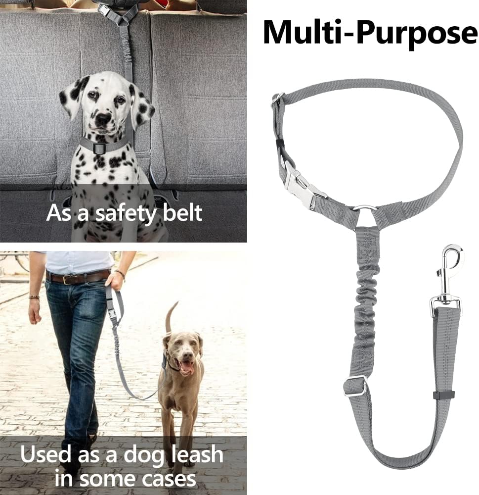 Plutus Pet Dog Seat Belt for Car Headrest, Reflective and Adjustable Restraint with Elastic Bungee