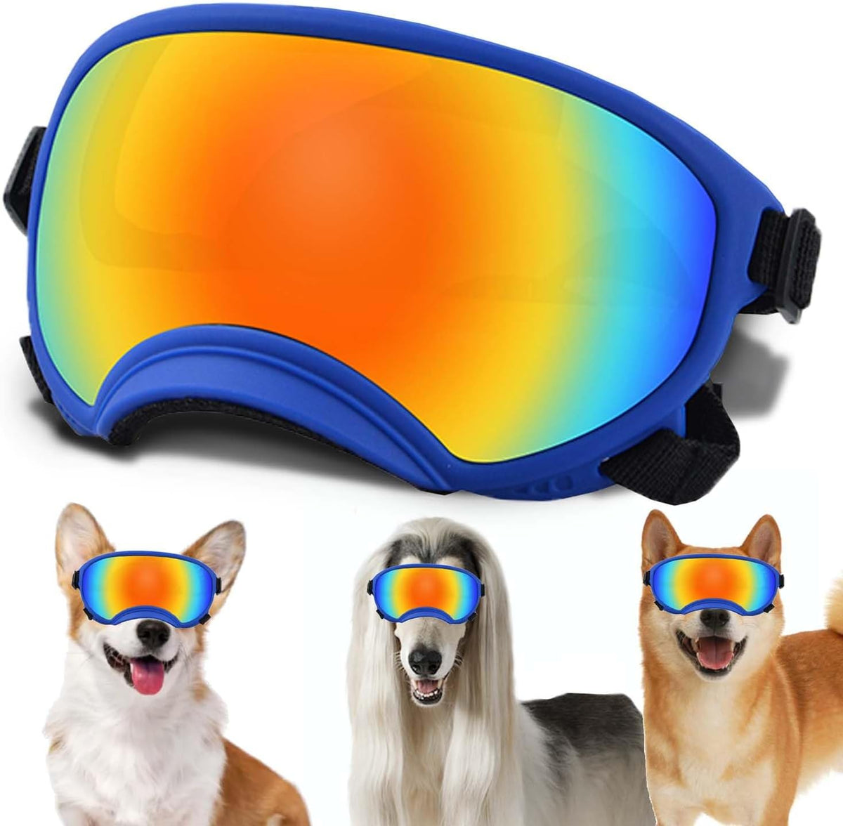 Medium Dog Sunglasses with Adjustable Strap UV Protection, Winproof Dog Puppy Sunglasses, Suitable