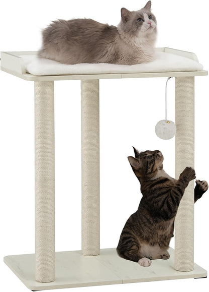 FourFurPets 26.7in Large Cat Tree Tower Condo, Cat Scratch Posts for Indoor Cats, Big Plate, Three