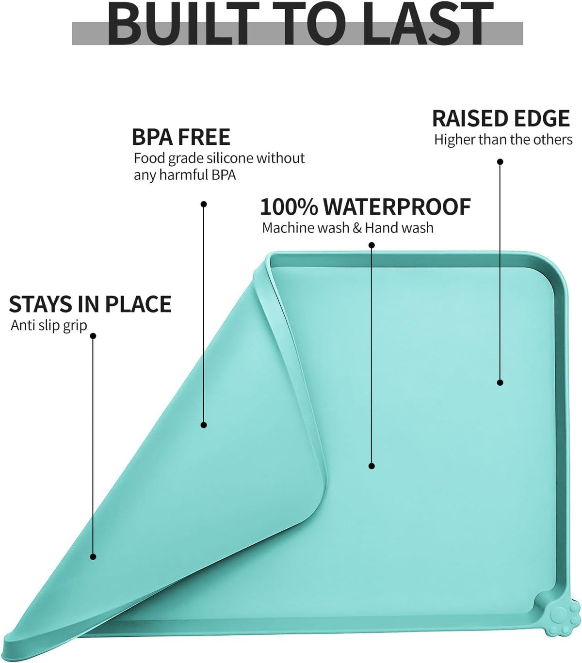 Waterproof Pet Feeding Mat with High Raised Edges, Heavier and Thicker Placemats for Cat Dog Water