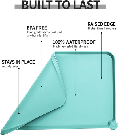Waterproof Pet Feeding Mat with High Raised Edges, Heavier and Thicker Placemats for Cat Dog Water