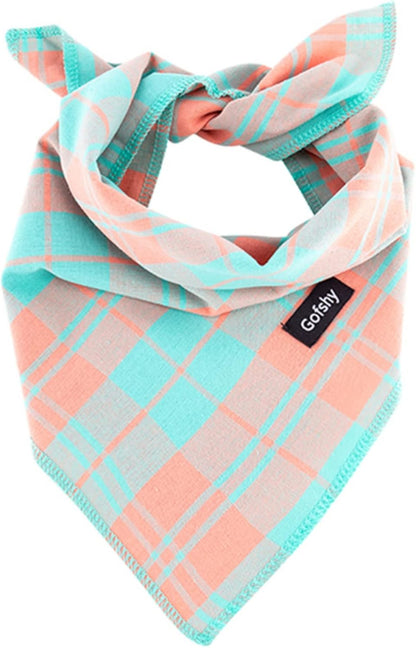 Spring Dog Bandana Large-Dog Scarf Vibrant Color Orange Green Plaid Printing Adjustable Bib