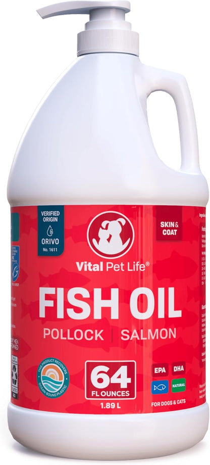 Fish Oil for Dogs - Healthy Skin & Coat, Salmon, Pollock, All Natural Supplement for Pets, Itching
