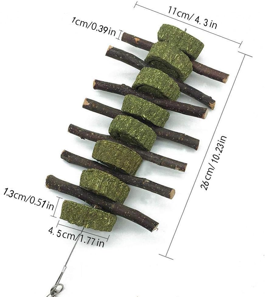 Bunny Chew Toys for Teeth, Organic Apple Wood Molar Sticks with Timothy Hay Circles for Bunny