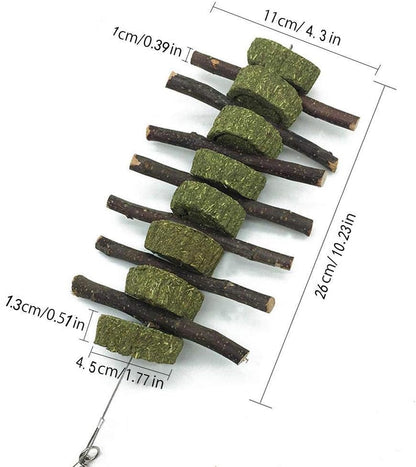 Bunny Chew Toys for Teeth, Organic Apple Wood Molar Sticks with Timothy Hay Circles for Bunny