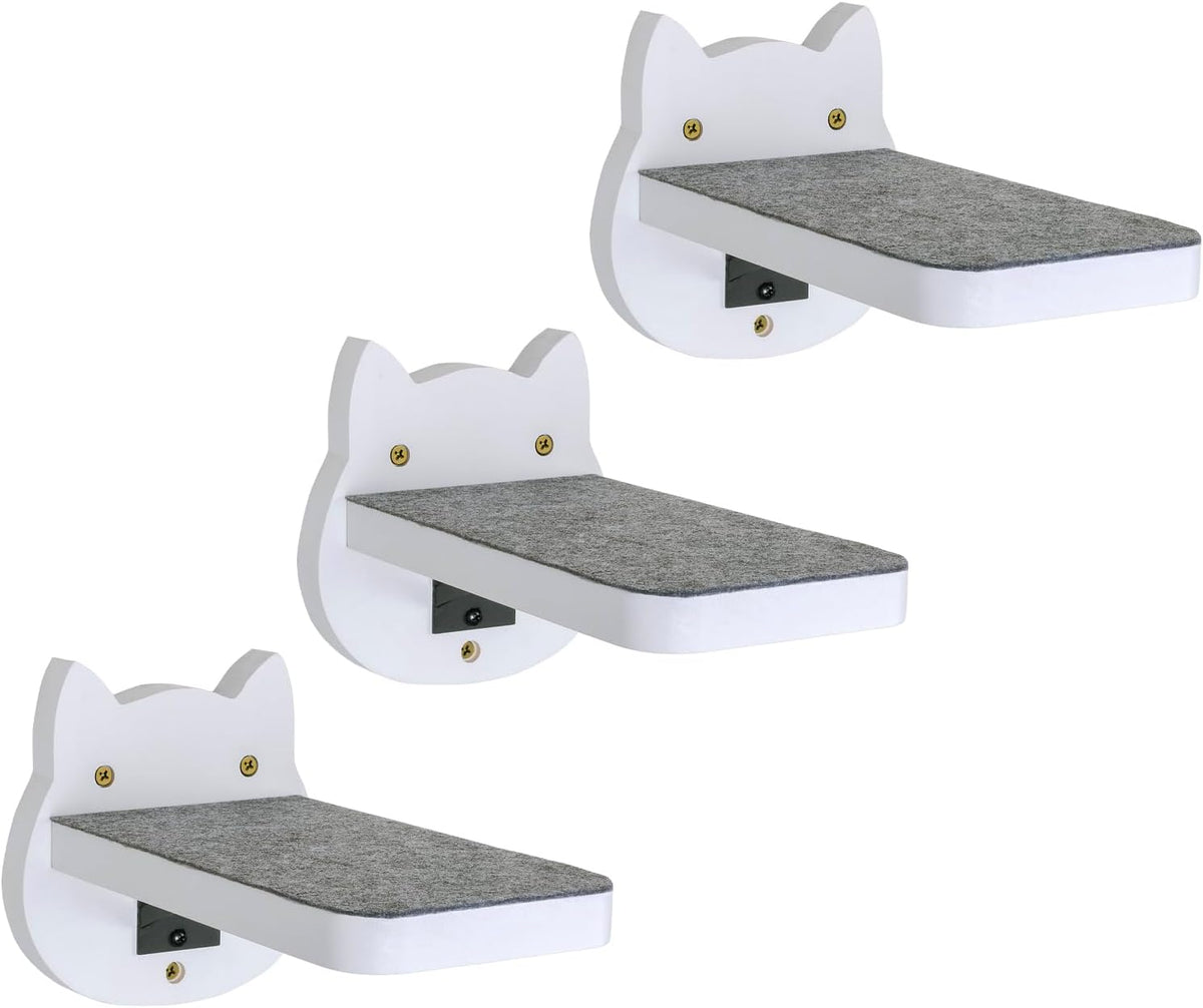 ESPETS White Painted Wooden Cat Wall Floating Steps Set of 3 - Wall Mounted Cat Floating Furniture