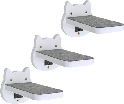 ESPETS White Painted Wooden Cat Wall Floating Steps Set of 3 - Wall Mounted Cat Floating Furniture