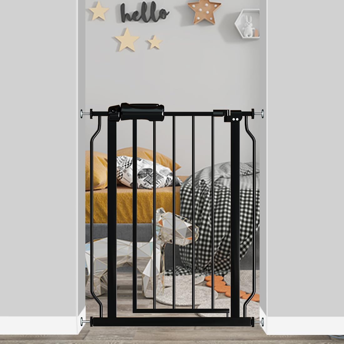 Narrow Baby Gate for Doorways Stairs, 24-29" Wide Pressure Mounted Walk Through Metal Auto Close