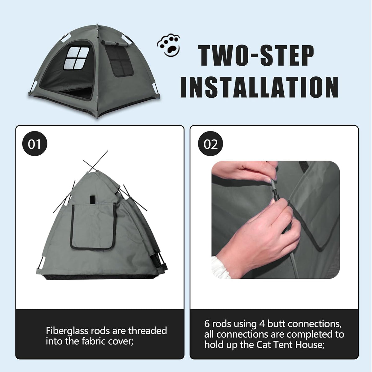 Grey Cat Tent House、Cat's Nest, Portable Indoor/Outdoor Pet Tent House for Cats, Puppies and Other
