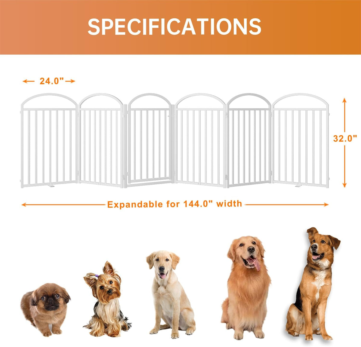 6 Panles Full Matel Freestanding Dog Gates with Door, 144"Extra Wide 32"Tall Free Standing Dog Pet