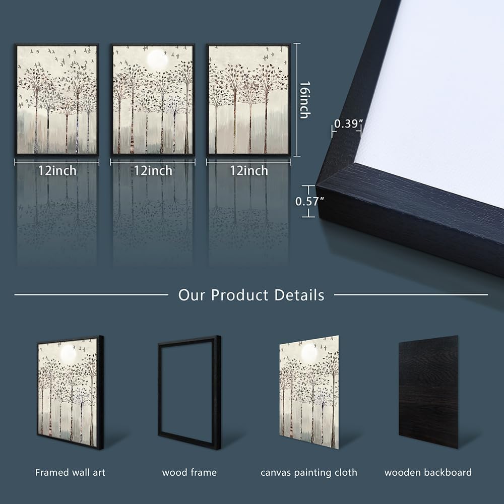 Black Framed Wall Art for Living Room Bedroom Wall Decor office Wall Decorations trees and birds