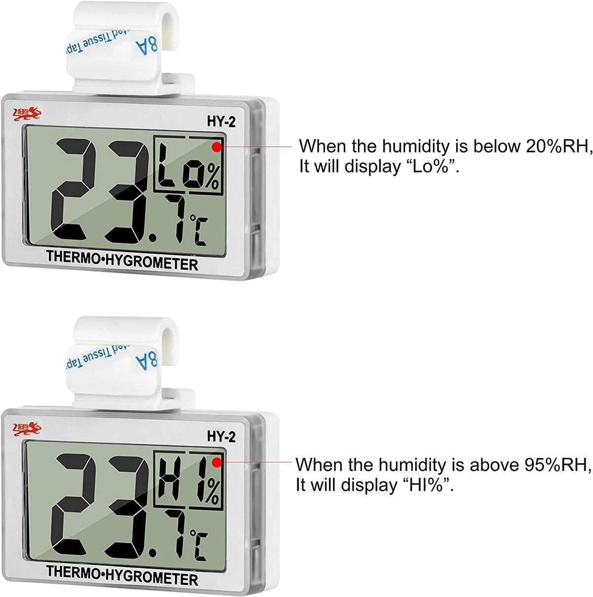 Digital Reptile Thermometer Hygrometer with Hook & Adhesive, LCD Display Temperature Humidity Gauge