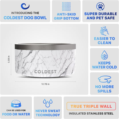Coldest Dog Bowl - Anti Rust Metal, Non Slip, 3 Layers Insulated Stainless Steel Dog Bowls - Spill