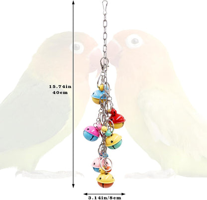 Oooct Bird Swing Bells Toys, Colorful Parrot Metal Bells, Hanging Bird Chewing Toys, Bird Cage