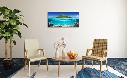 Tropical Island Coral Reef Landscape Canvas Wall Art for Living Room,Unique View Split Waterline