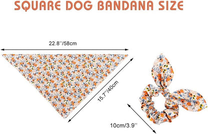 E-Clover Dog Bandanas & Matching Scrunchie Set Girl Cute Flower Dog Scarf Bibs Pet Bandana with Bow