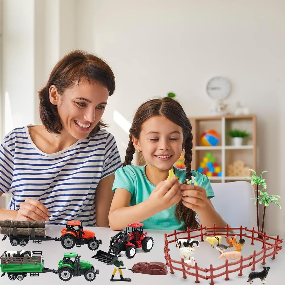 Farm Animals Figures Playset, 40 Pcs Farm Toy Tractor with Plastic Farm Animals Figurines, Farmer