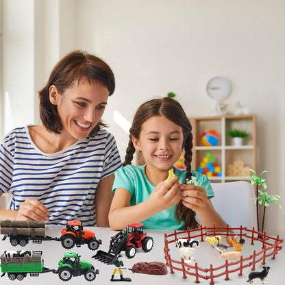Farm Animals Figures Playset, 40 Pcs Farm Toy Tractor with Plastic Farm Animals Figurines, Farmer