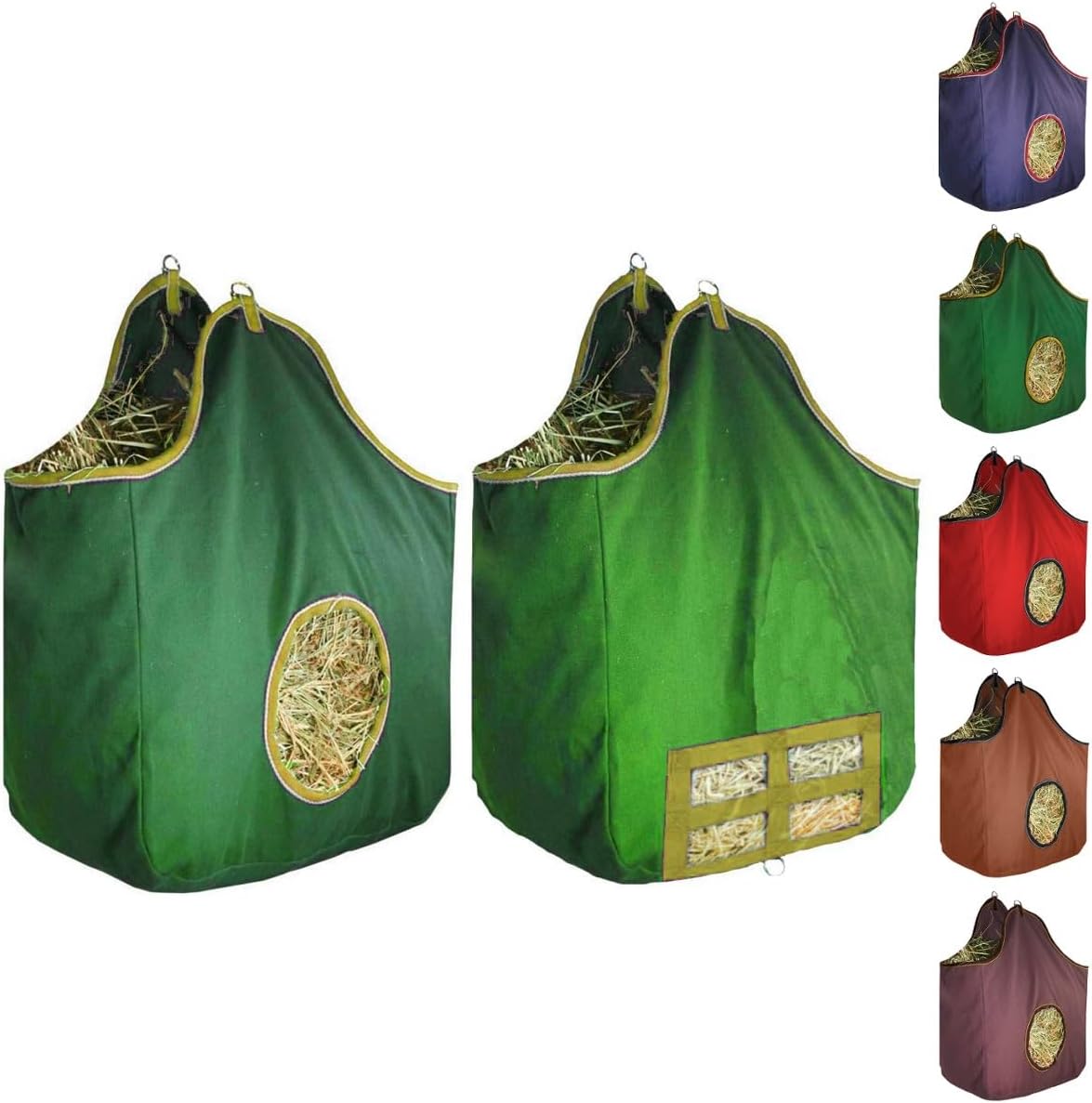 Derby Originals Large 24 OZ Canvas Horse Hay Bag 2 Sided Combo Design X Wide Gusset and 6 Month