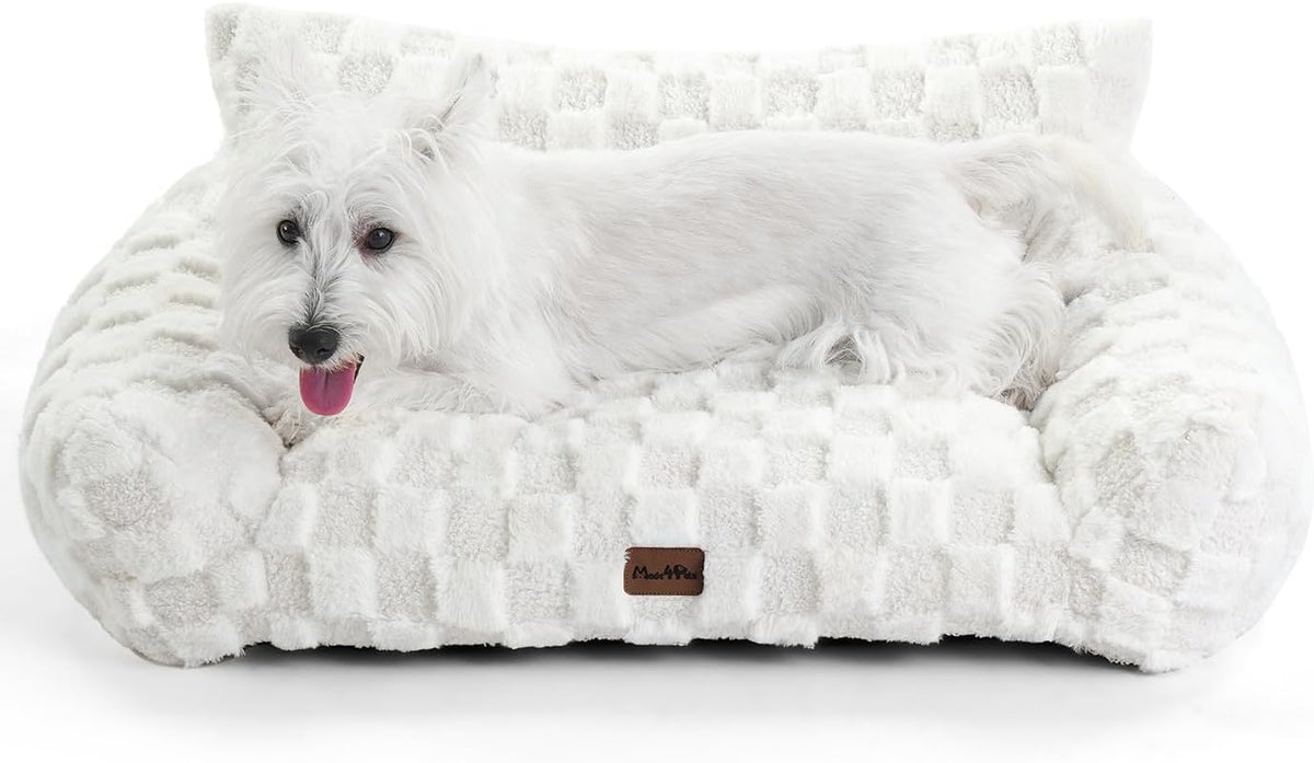 Made4Pets Cat and Dog Couch Bed, Soft Faux Fur Checkered Pet Sofa, Cozy Fluffy Pet Sofa with