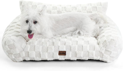 Made4Pets Cat and Dog Couch Bed, Soft Faux Fur Checkered Pet Sofa, Cozy Fluffy Pet Sofa with