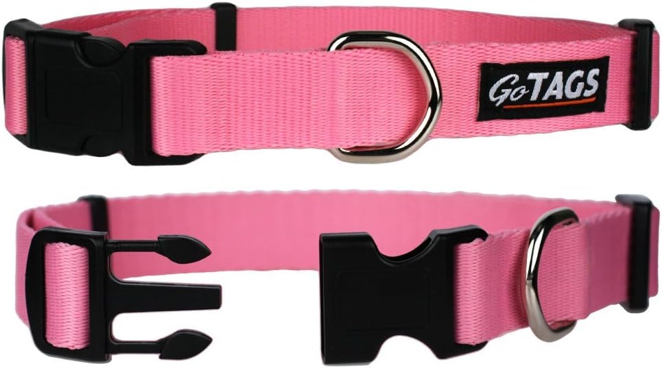 GoTags Dog Collars, Durable Solid Nylon Dog Collars in 5 Color Options and 4 Adjustable Sizes for
