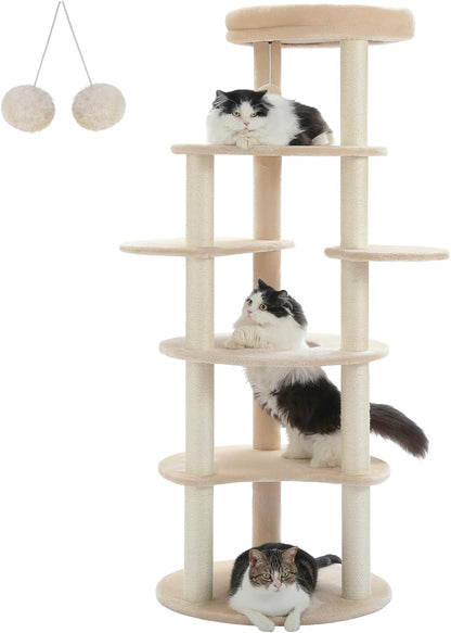 PETEPELA 61" Cat Tree for Indoor Cats, [6-Levels] Cat Climbing Tower with 9 Sisal Scratching Posts