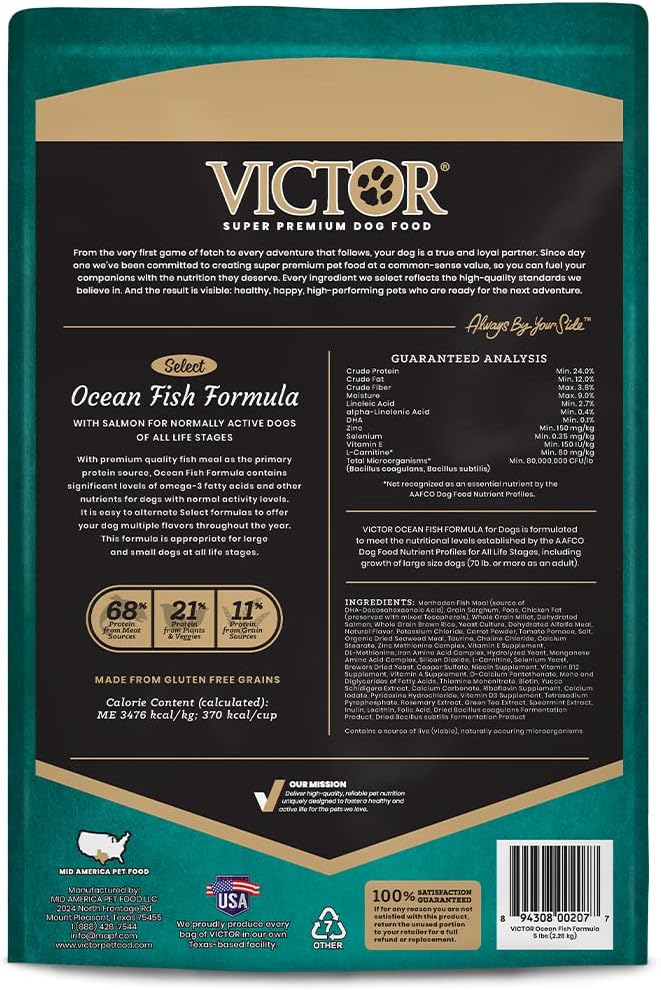 VICTOR Super Premium Dog Food – Select Ocean Fish Formula with Salmon – Omega-3 and Omega-6