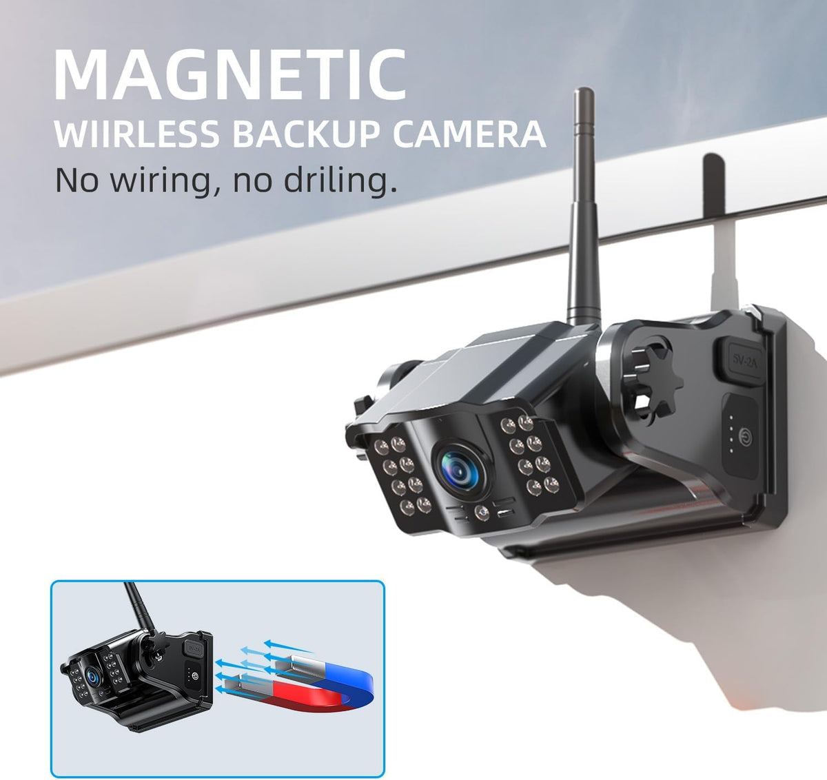 eRapta Wireless Backup Camera Magnetic: 5??Portable, 1-Min Install-Free Trailer Backup Camera with